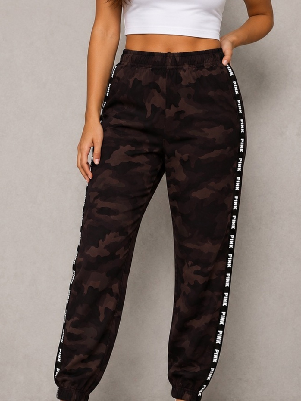 PINK Victoria's Secret Brown Camo Track Joggers MEDIUM